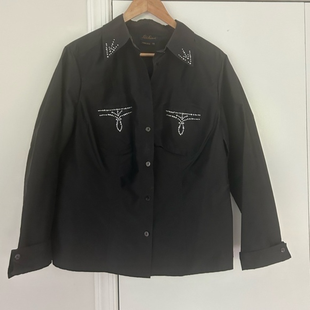 Luisa Spagnoli Silk Black Button Down With Rhinestone Size 48 Size 12